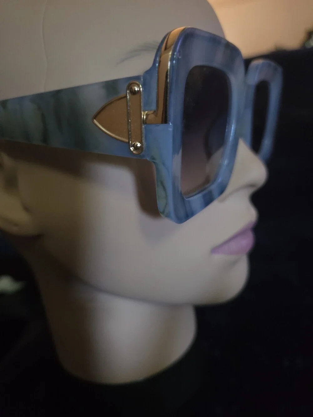 Oversized Square Blue-Gray Gold Accents Fashion Sunglasses - Women